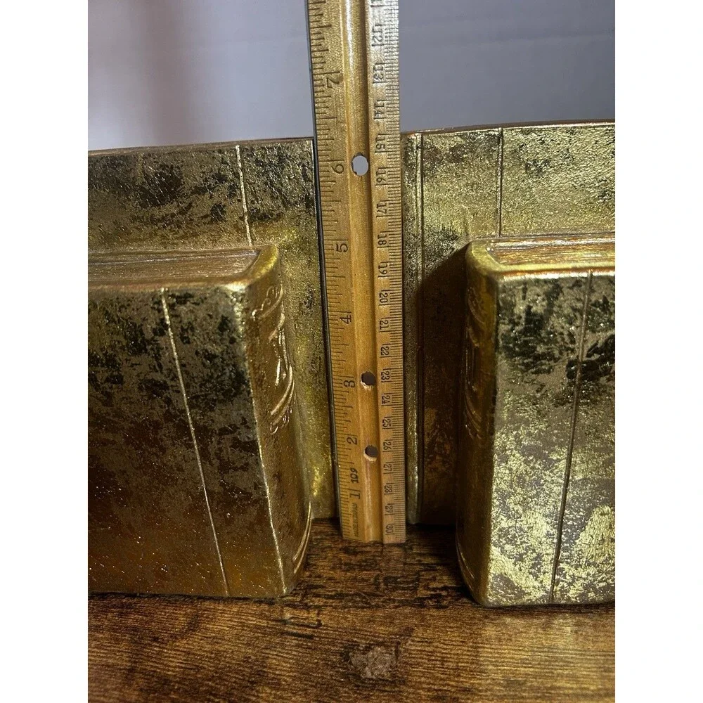 Vintage Gold Bookends Faux Books Roman Numeral Library Shelf Decor Set Pair of 2